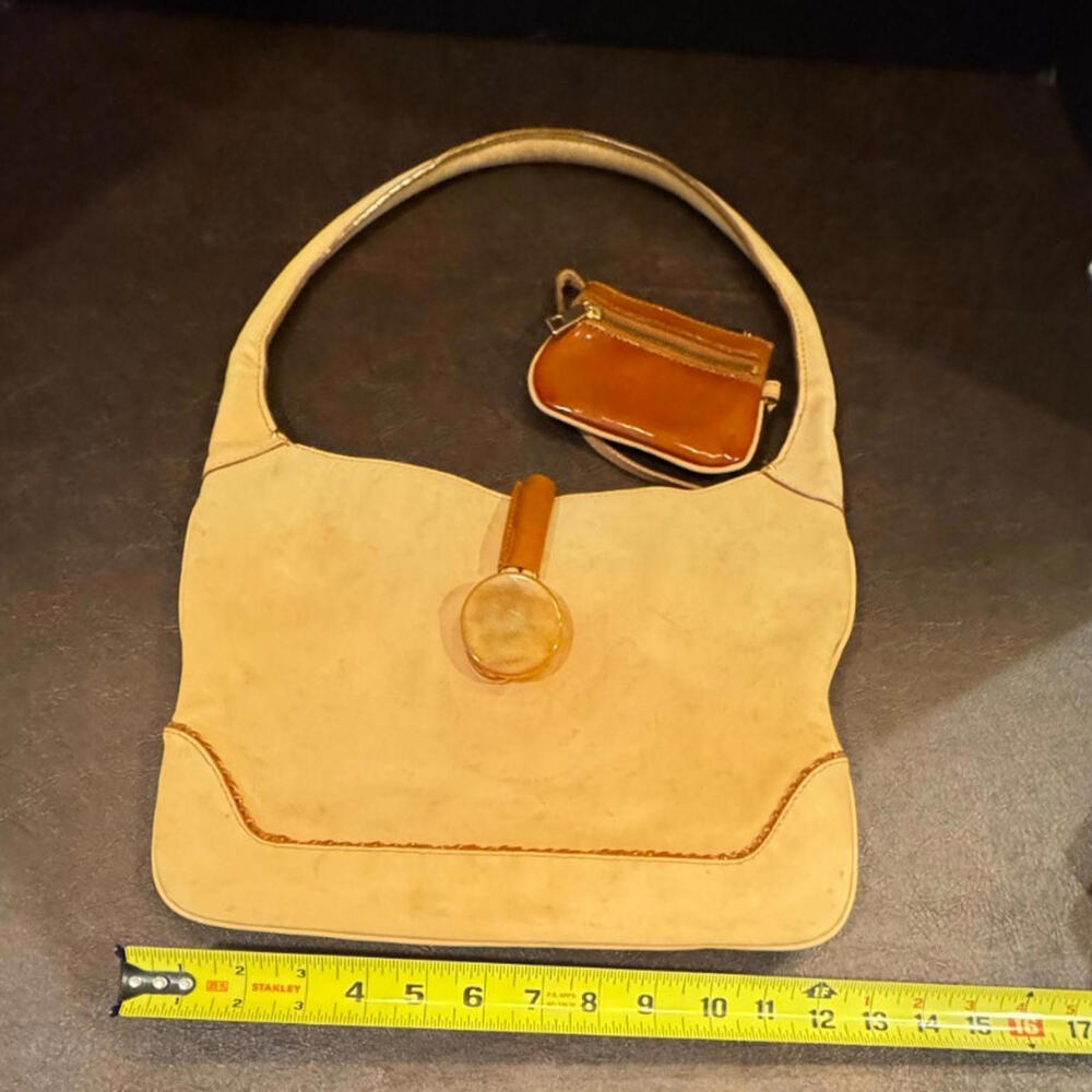 Vintage Tre Vero Smooth Nubuck Handbag Beige small wallet attached 12  x 13 - Picture 7 of 9
